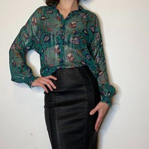 Scotch & Soda Sheer Green Blouse with Flower Print